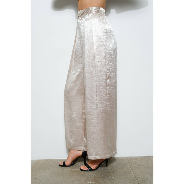 Braided Fabric Belt Detail Satin Wide Pants