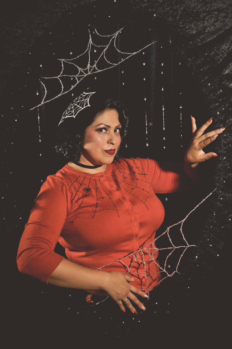 No Restock, 1 Small left! Spiderweb Cardigan in Burnt Orange