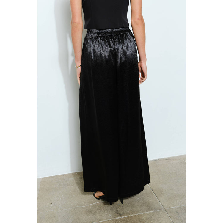 Braided Fabric Belt Detail Satin Wide Pants