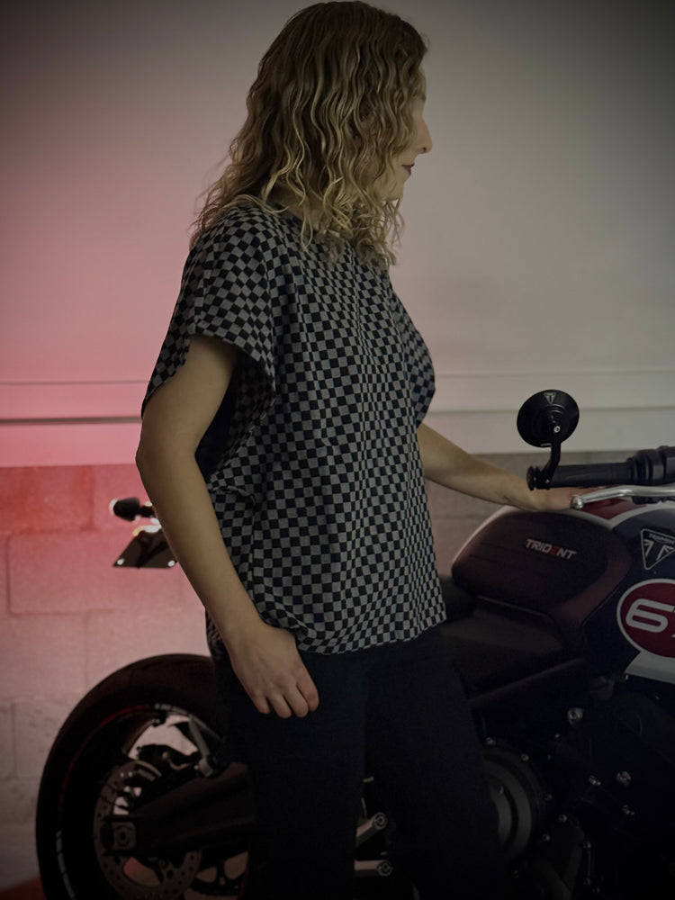 Small & Large Left! Annie Wear Checkered Round Neck Short Sleeve T-Shirt