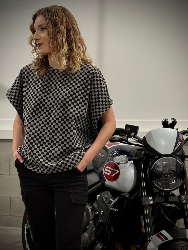 Small & Large Left! Annie Wear Checkered Round Neck Short Sleeve T-Shirt