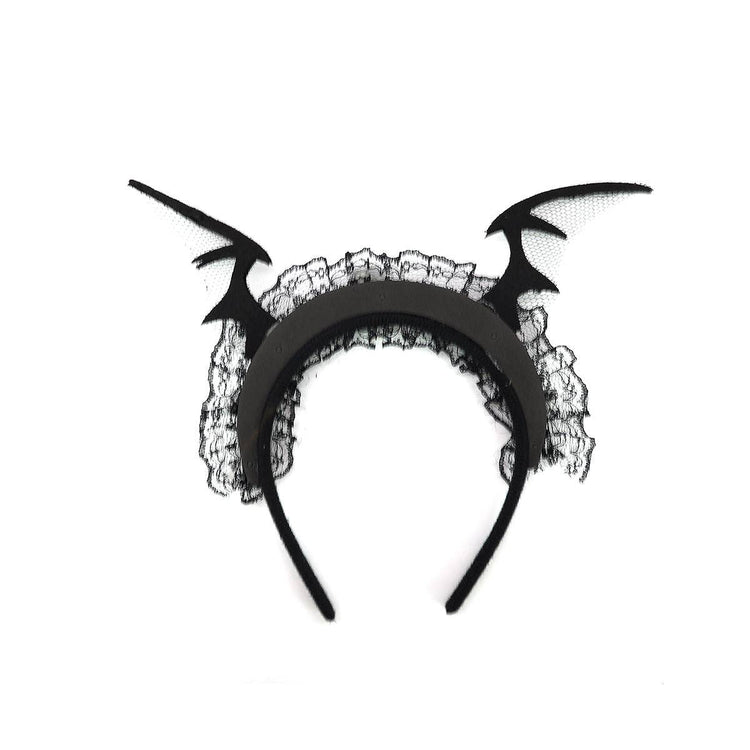 6 pcs of Halloween Batwing Lace Headband with Skull Accents
