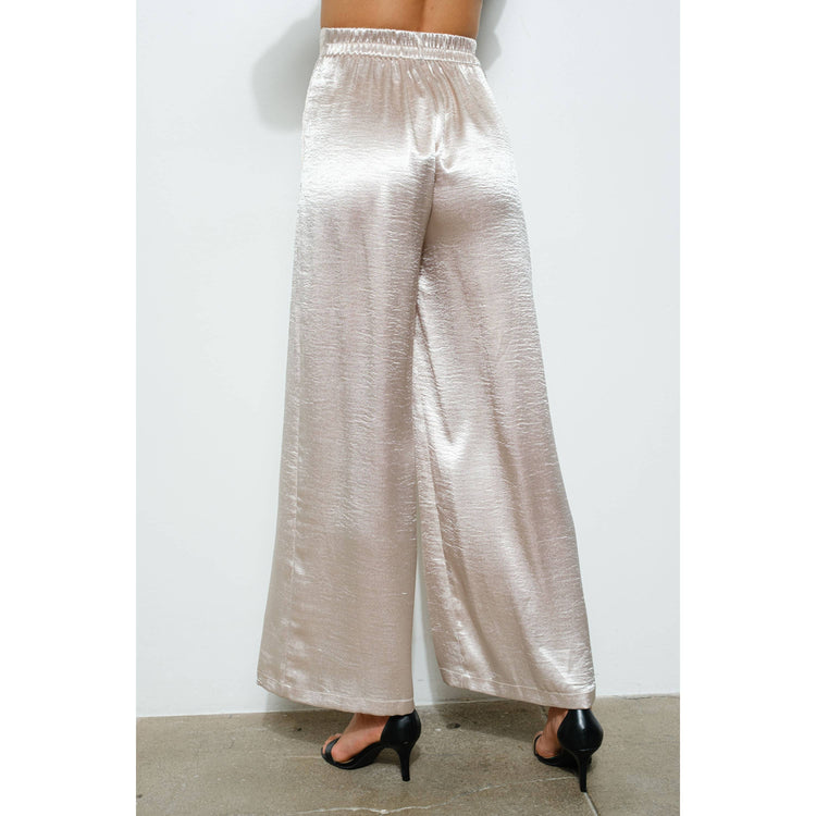 Braided Fabric Belt Detail Satin Wide Pants