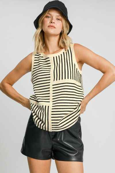 Medium Only! Umgee Round Neck Texture Striped Tank