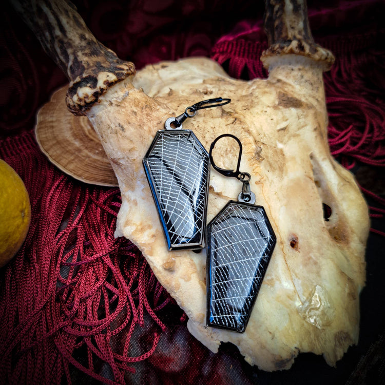 Real Spiderweb Coffin Black (Earrings)