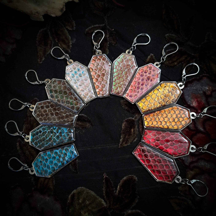 Assorted Holographic Snakeskin Coffin (Earrings )