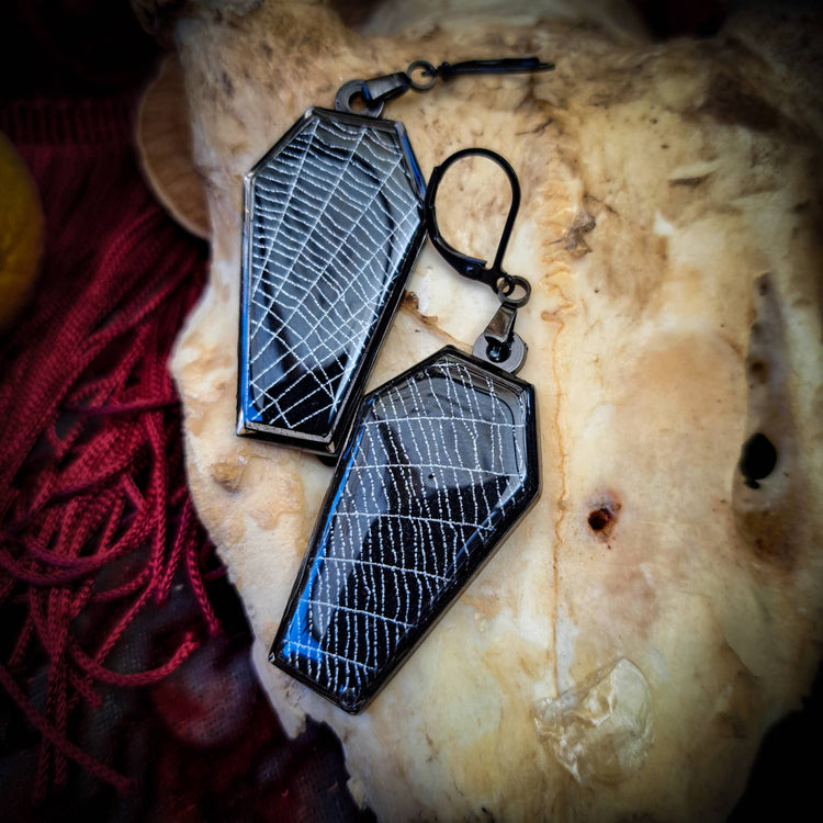 Real Spiderweb Coffin Black (Earrings)