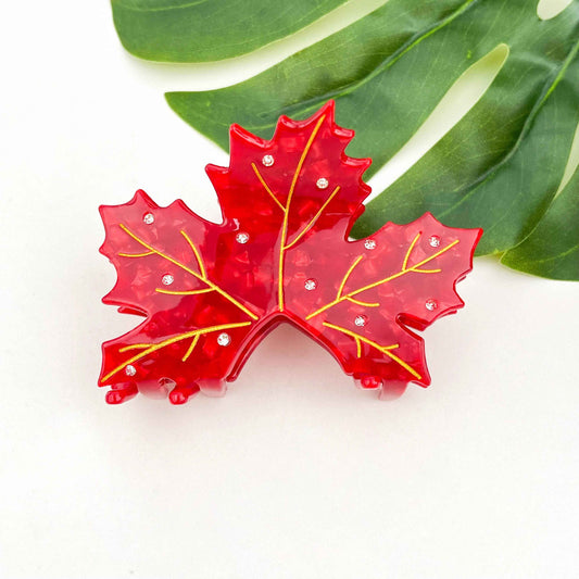 Acetate Red Maple Leaf Hair Claw, Autumn & Winter Hair Clip