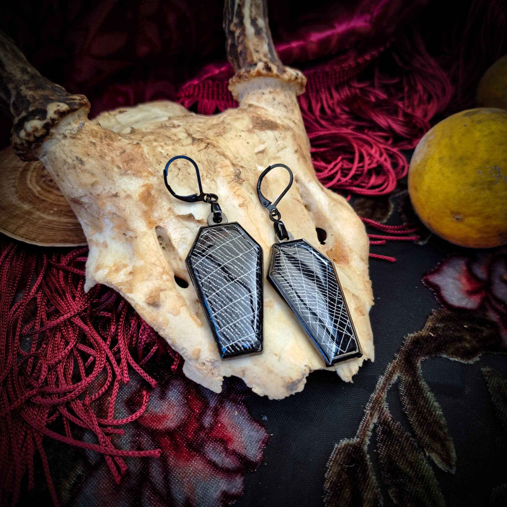 Real Spiderweb Coffin Black (Earrings)