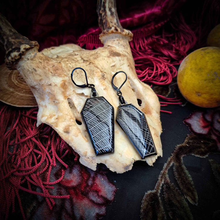 Real Spiderweb Coffin Black (Earrings)