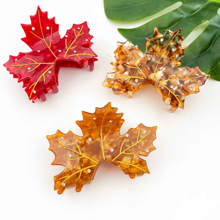 Acetate Red Maple Leaf Hair Claw, Autumn & Winter Hair Clip