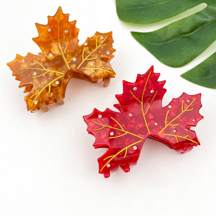 Acetate Red Maple Leaf Hair Claw, Autumn & Winter Hair Clip