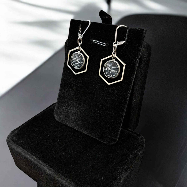 Real Spiderweb Hollow Hexagon Dangles