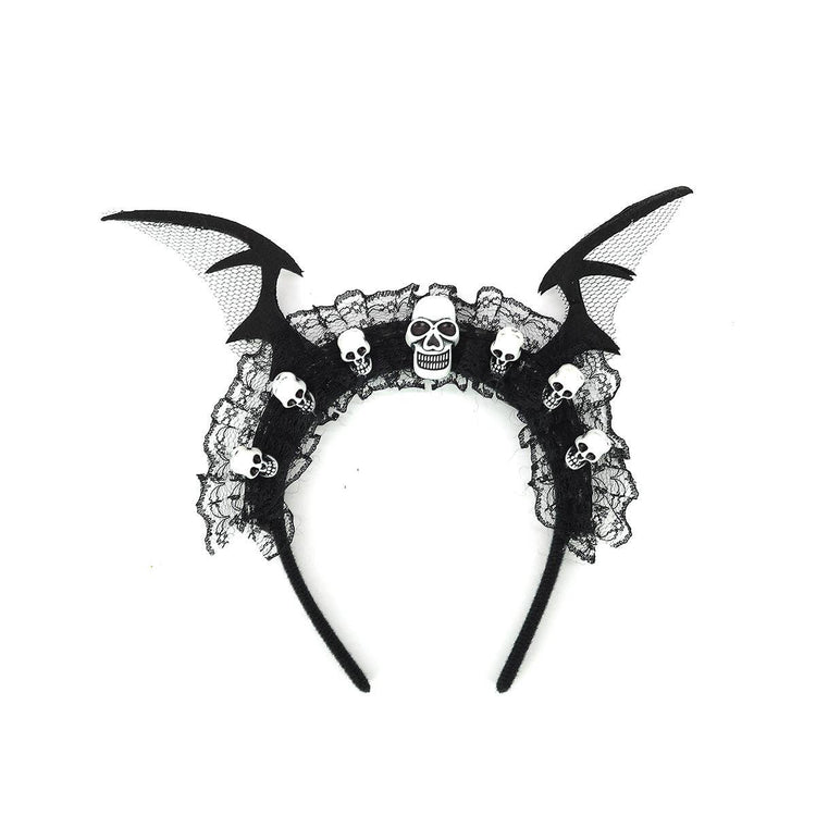 6 pcs of Halloween Batwing Lace Headband with Skull Accents