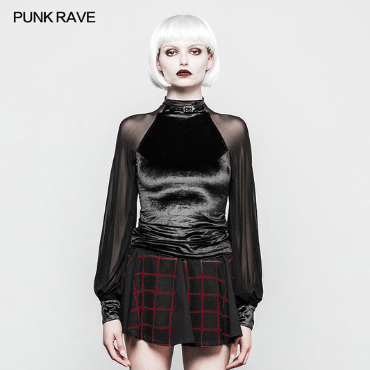 Gothic Velvet Mesh Cross Shirt