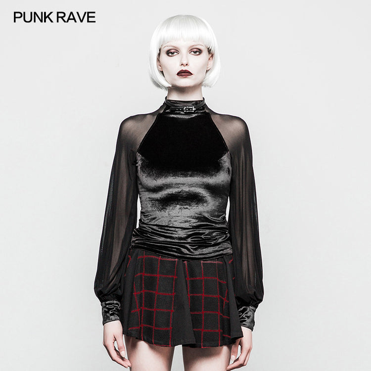 Gothic Velvet Mesh Cross Shirt