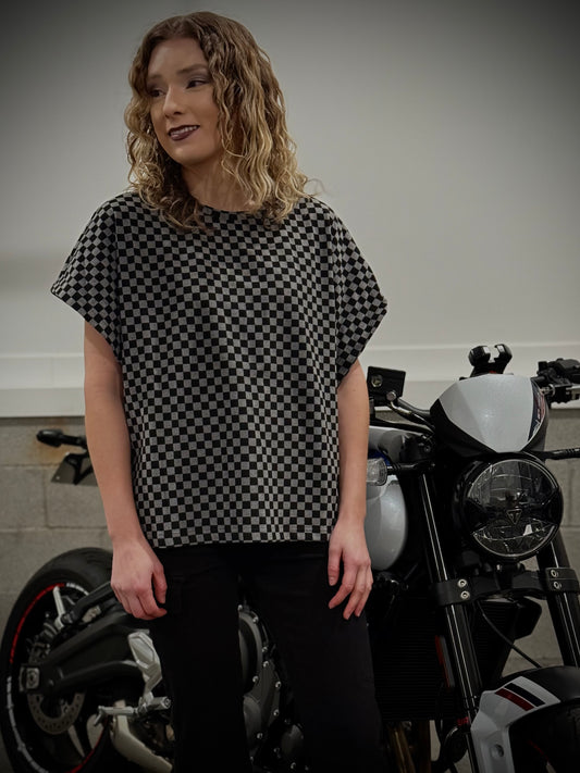 Small & Large Left! Annie Wear Checkered Round Neck Short Sleeve T-Shirt
