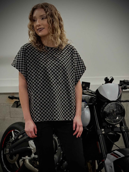 Small & Large Left! Annie Wear Checkered Round Neck Short Sleeve T-Shirt