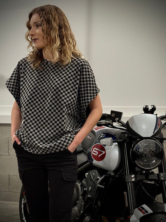 Small & Large Left! Annie Wear Checkered Round Neck Short Sleeve T-Shirt