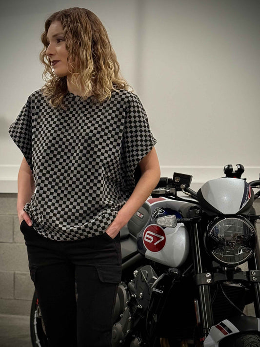 Small & Large Left! Annie Wear Checkered Round Neck Short Sleeve T-Shirt