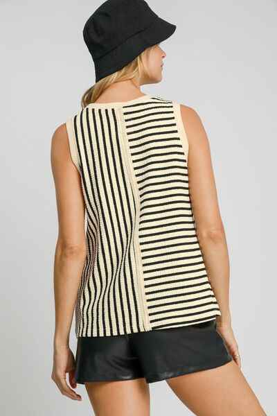 Medium Only! Umgee Round Neck Texture Striped Tank