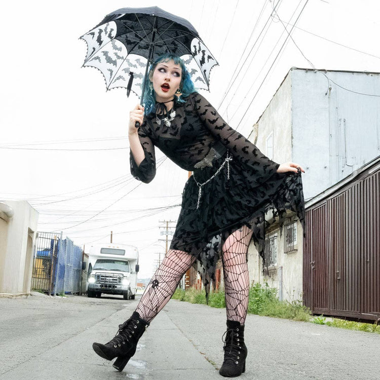 Bat Repeat Mesh Tiered Midi Skirt