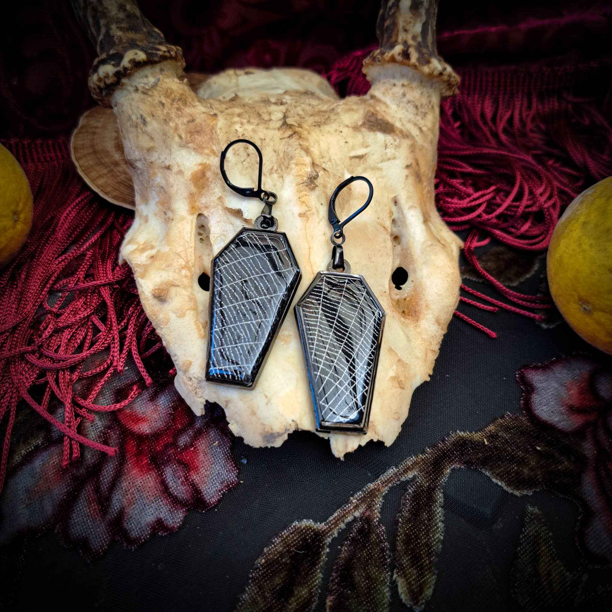 Real Spiderweb Coffin Black (Earrings)