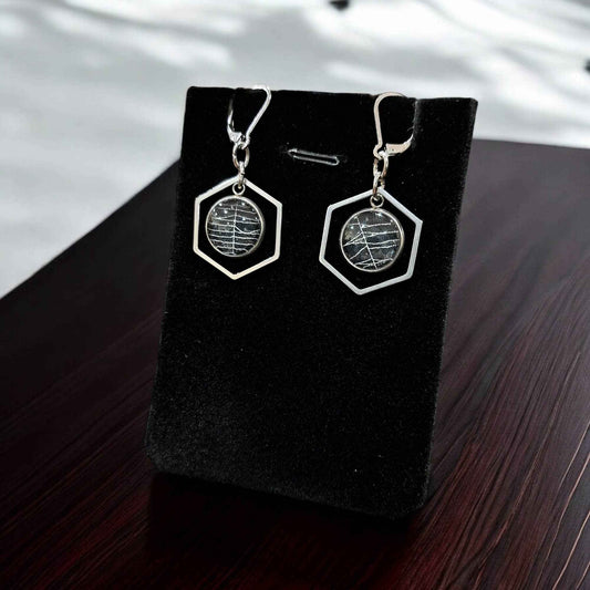 Real Spiderweb Hollow Hexagon Dangles