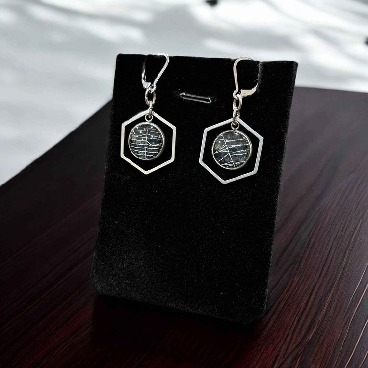 Real Spiderweb Hollow Hexagon Dangles