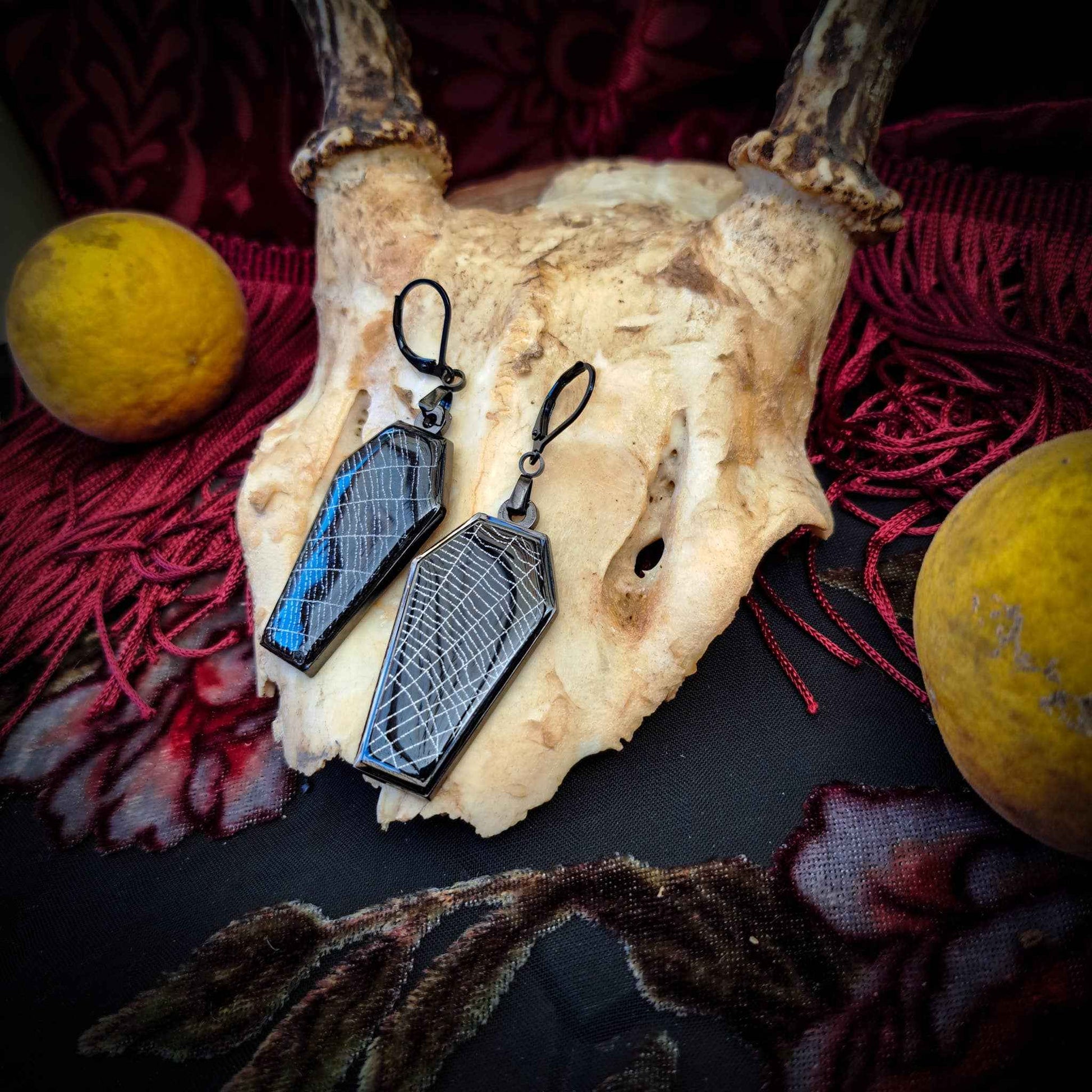 Real Spiderweb Coffin Black (Earrings)