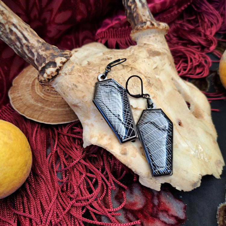 Real Spiderweb Coffin Black (Earrings)