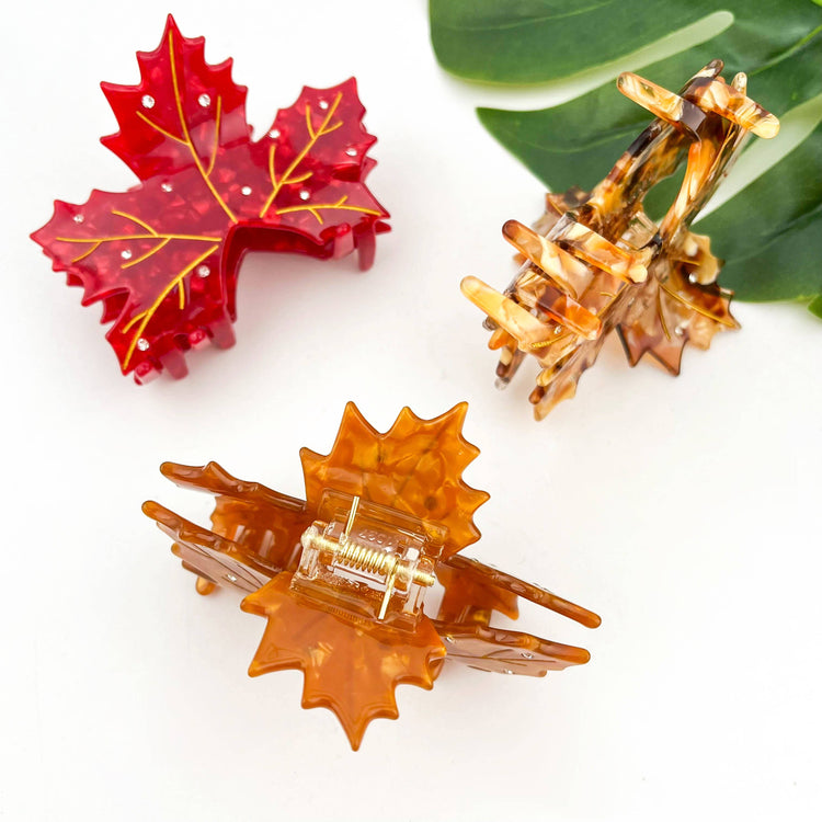 Acetate Red Maple Leaf Hair Claw, Autumn & Winter Hair Clip