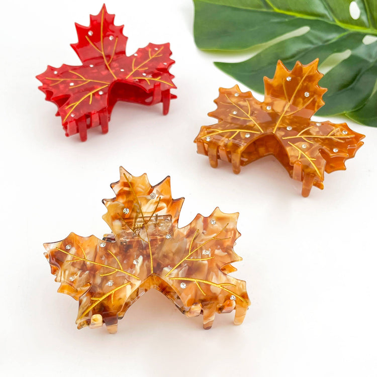 Acetate Red Maple Leaf Hair Claw, Autumn & Winter Hair Clip