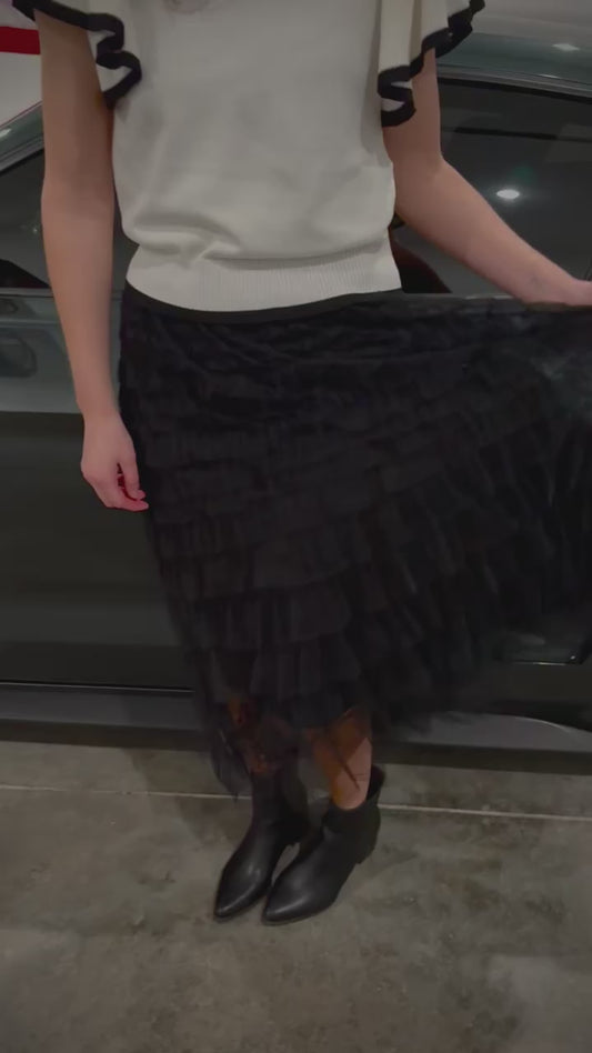 Small & Medium Left! ADORA Elastic Waist Layered Mesh Midi Skirt